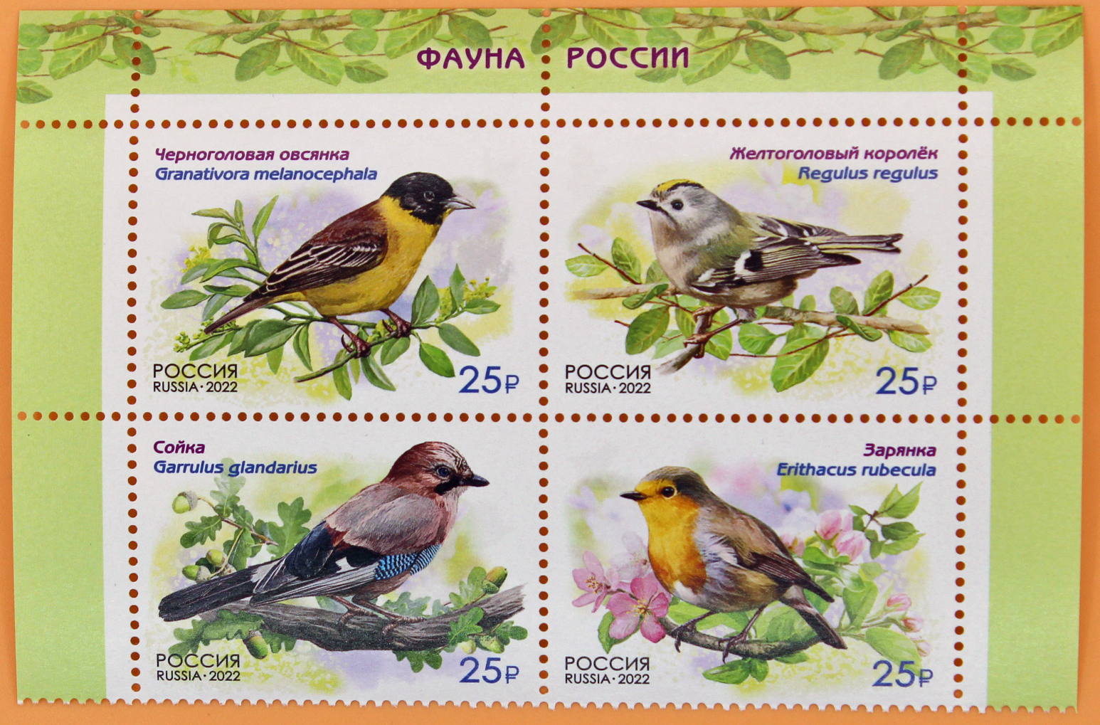 2022, 2860-2863, Фауна России. Певчие птицы - Серия, 4 марки, Россия