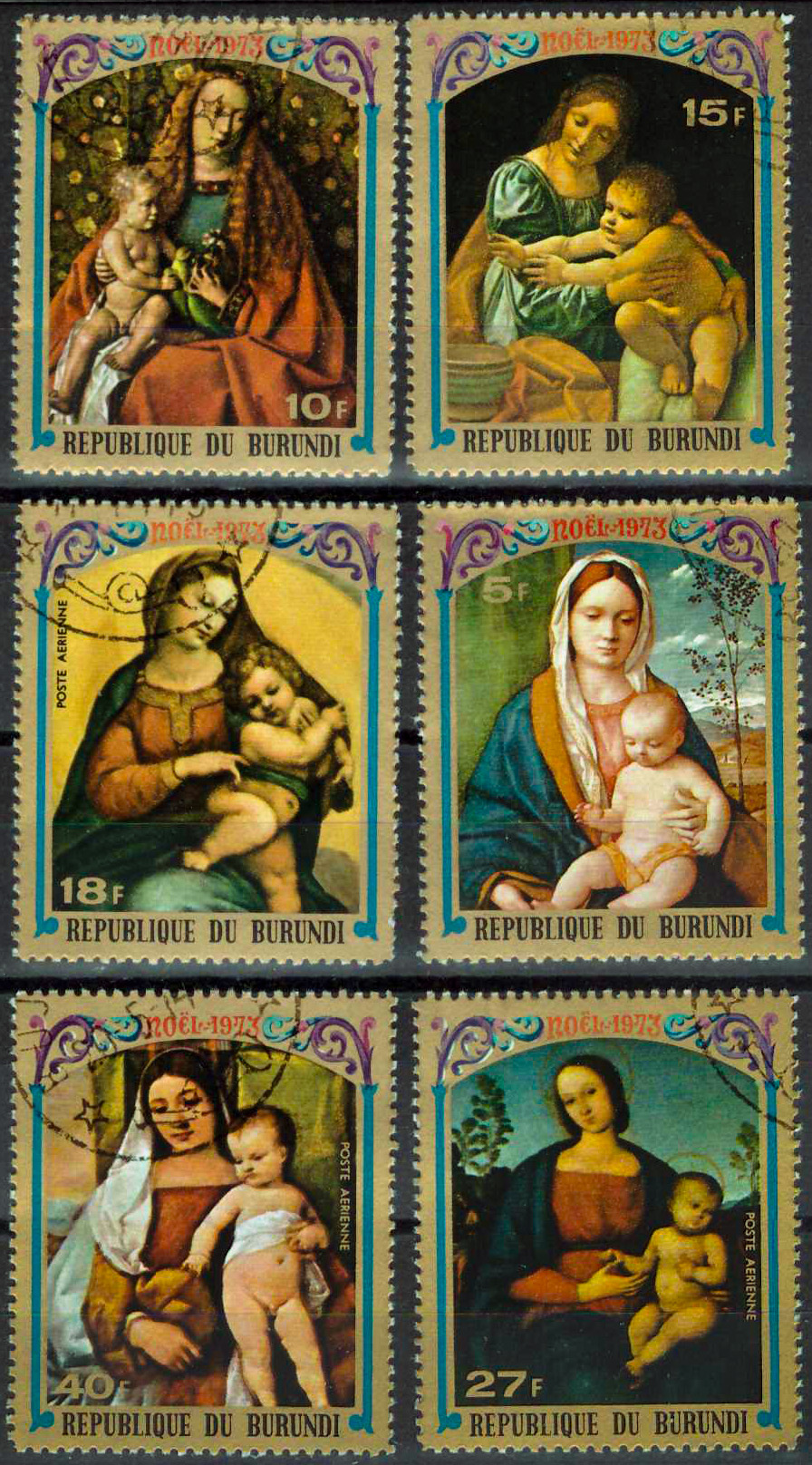 1973. Живопись, искусство, рождество, религия - Серия, 6 марок, Гашеные, Бурунди