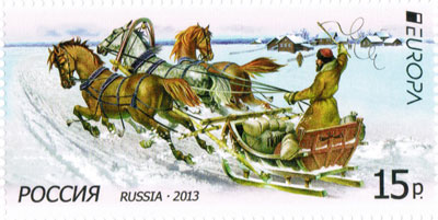 2013, 1693, Выпуск по программе «Европа». Фургон почтальона – почтовые транспортные средства - Марка, Россия