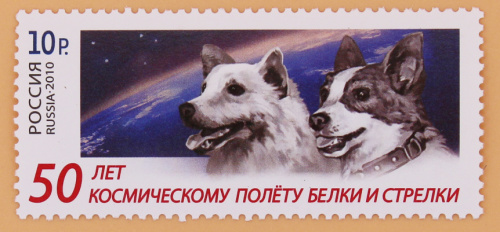 2010, 1455, 50 лет космическому полету Белки и Стрелки - Марка, Россия