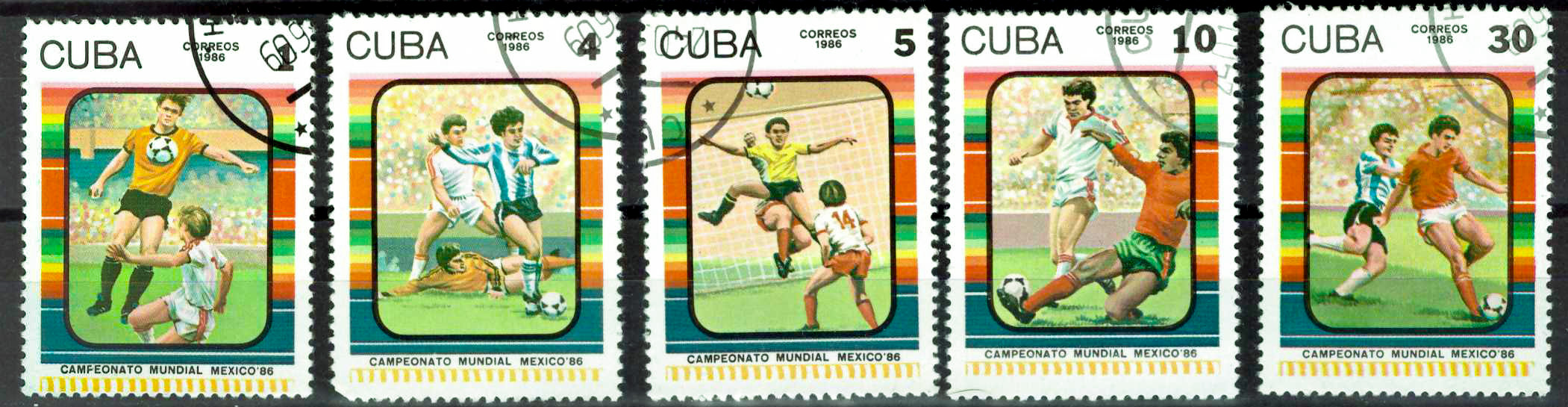 1986. Чемпионат мира по футболу - Серия, 5 марок, Гашеные, Куба