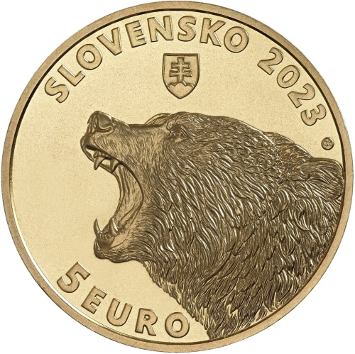 5 евро, Бурый медведь, латунь, Словакия, 2023