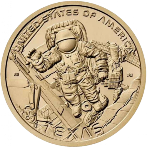 Монета 1 доллар, 2025, Американские инновации — Космический центр Джонсона (Техас), медь, США