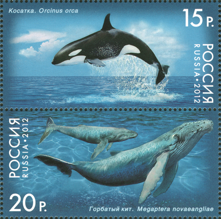 2012, 1556-1557, Серия «Фауна России. Киты» - Сцепка, Россия