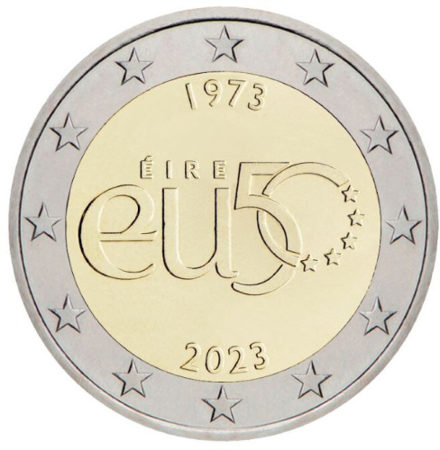 2 евро, 50 лет членства в Европейском Союзе, биметалл, Ирландиия, 2023