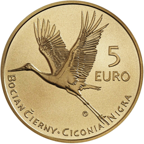 5 евро, Черный аист, латунь, Словакия, 2023