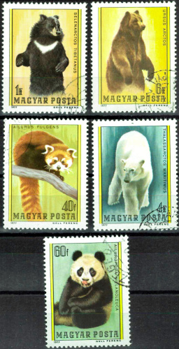 1977. Медведи - Серия, 5 марок, Гашеные, Венгрия