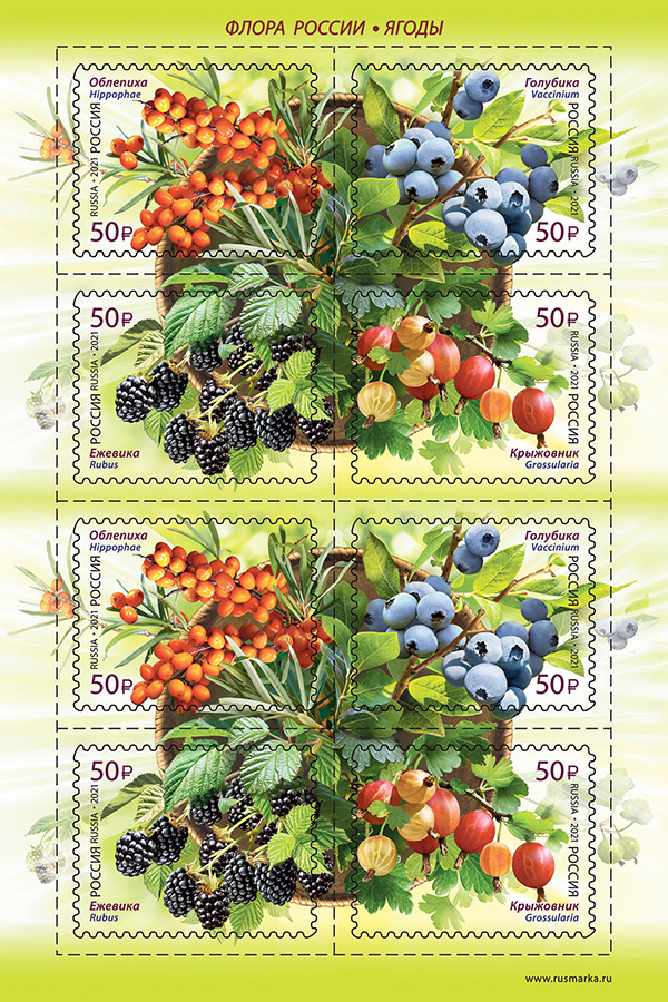 2021, 2754-2757, Серия "Флора России. Ягоды" - Малый лист, Россия